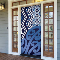 New Zealand Door Cover Aotearoa Kowhaiwhai Mix Taniko Art - Blue LT14 - Polynesian Pride