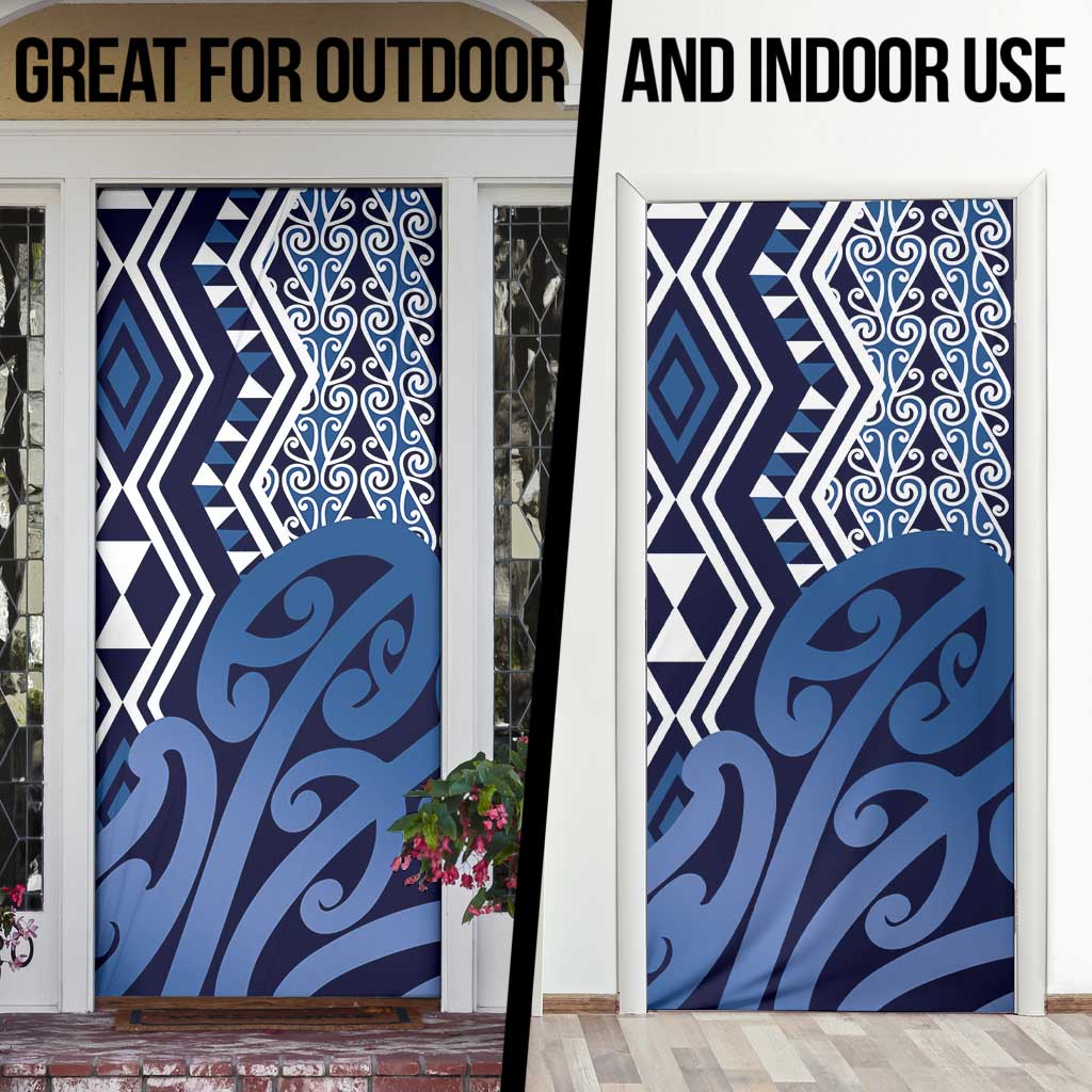New Zealand Door Cover Aotearoa Kowhaiwhai Mix Taniko Art - Blue LT14 - Polynesian Pride