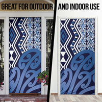 New Zealand Door Cover Aotearoa Kowhaiwhai Mix Taniko Art - Blue LT14 - Polynesian Pride