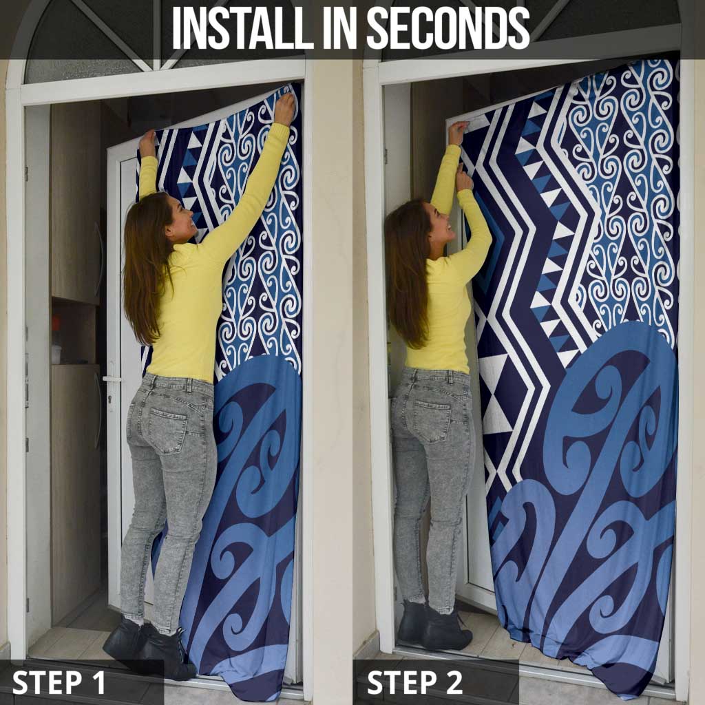 New Zealand Door Cover Aotearoa Kowhaiwhai Mix Taniko Art - Blue LT14 - Polynesian Pride