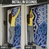 New Zealand Door Cover Aotearoa Kowhaiwhai Mix Taniko Art - Blue LT14 - Polynesian Pride