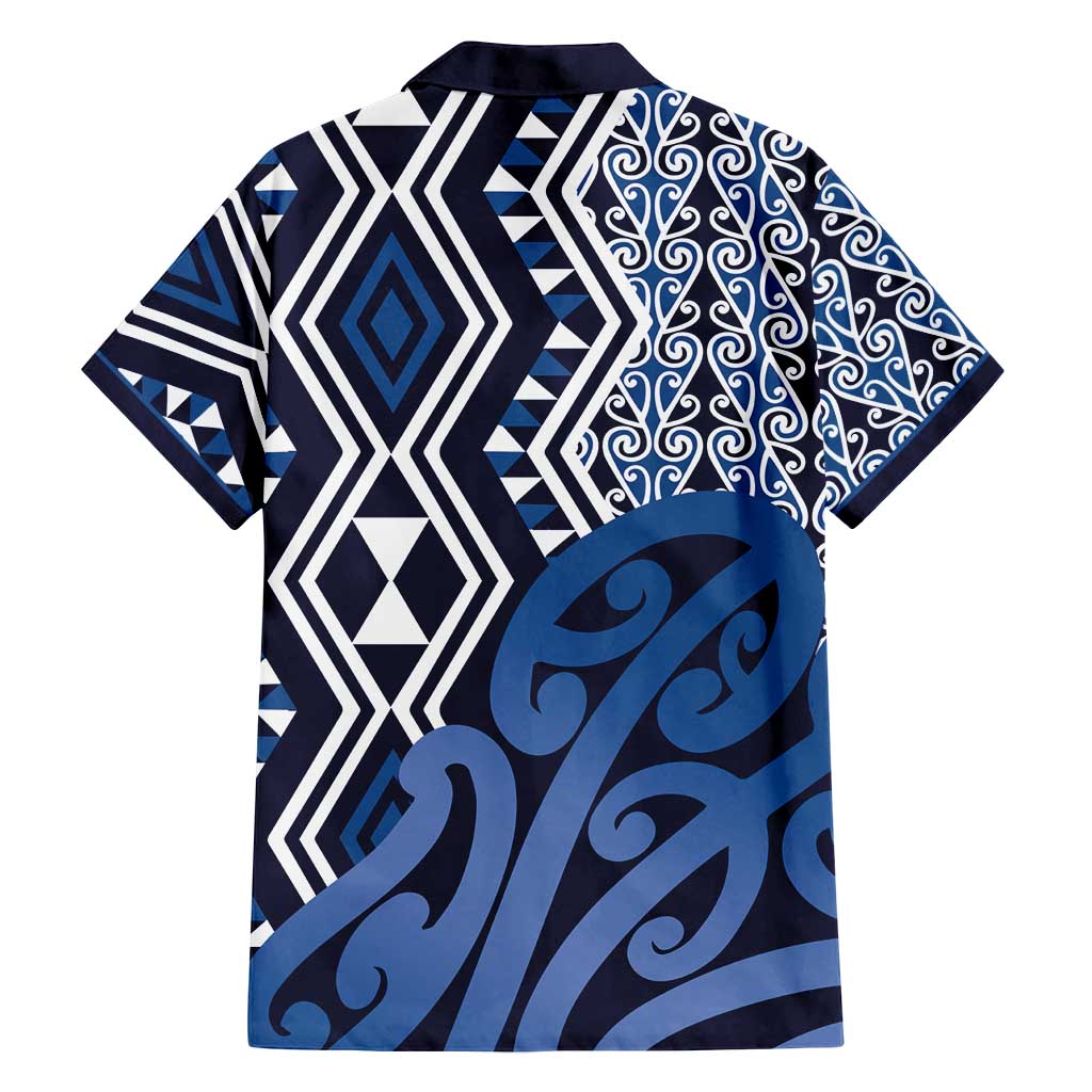 New Zealand Family Matching Long Sleeve Bodycon Dress and Hawaiian Shirt Aotearoa Kowhaiwhai Mix Taniko Art - Blue LT14 - Polynesian Pride