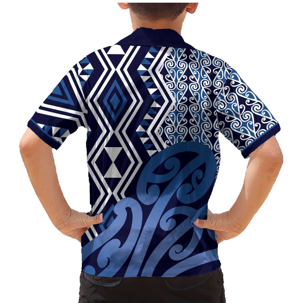 New Zealand Family Matching Mermaid Dress and Hawaiian Shirt Aotearoa Kowhaiwhai Mix Taniko Art - Blue LT14 - Polynesian Pride