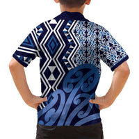New Zealand Family Matching Puletasi and Hawaiian Shirt Aotearoa Kowhaiwhai Mix Taniko Art - Blue LT14 - Polynesian Pride