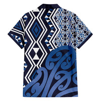 New Zealand Family Matching Puletasi and Hawaiian Shirt Aotearoa Kowhaiwhai Mix Taniko Art - Blue LT14 - Polynesian Pride