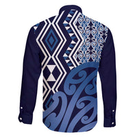 New Zealand Family Matching Puletasi and Hawaiian Shirt Aotearoa Kowhaiwhai Mix Taniko Art - Blue LT14 - Polynesian Pride