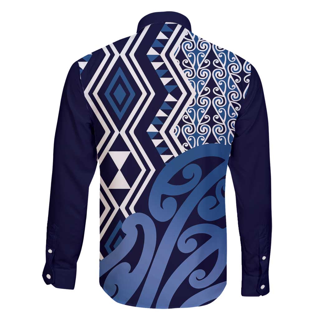 New Zealand Family Matching Tank Maxi Dress and Hawaiian Shirt Aotearoa Kowhaiwhai Mix Taniko Art - Blue LT14 - Polynesian Pride