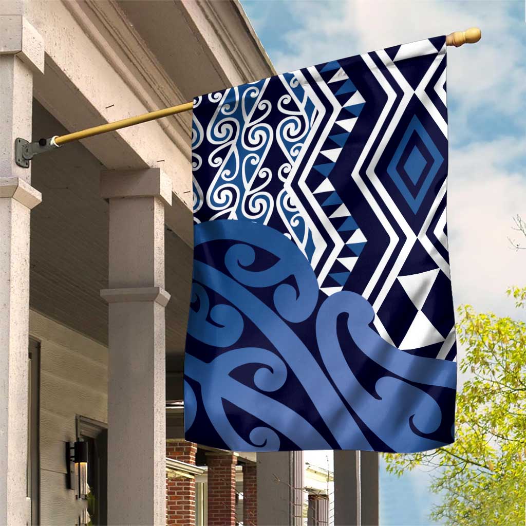 New Zealand Garden Flag Aotearoa Kowhaiwhai Mix Taniko Art - Blue LT14 House Flag Blue - Polynesian Pride