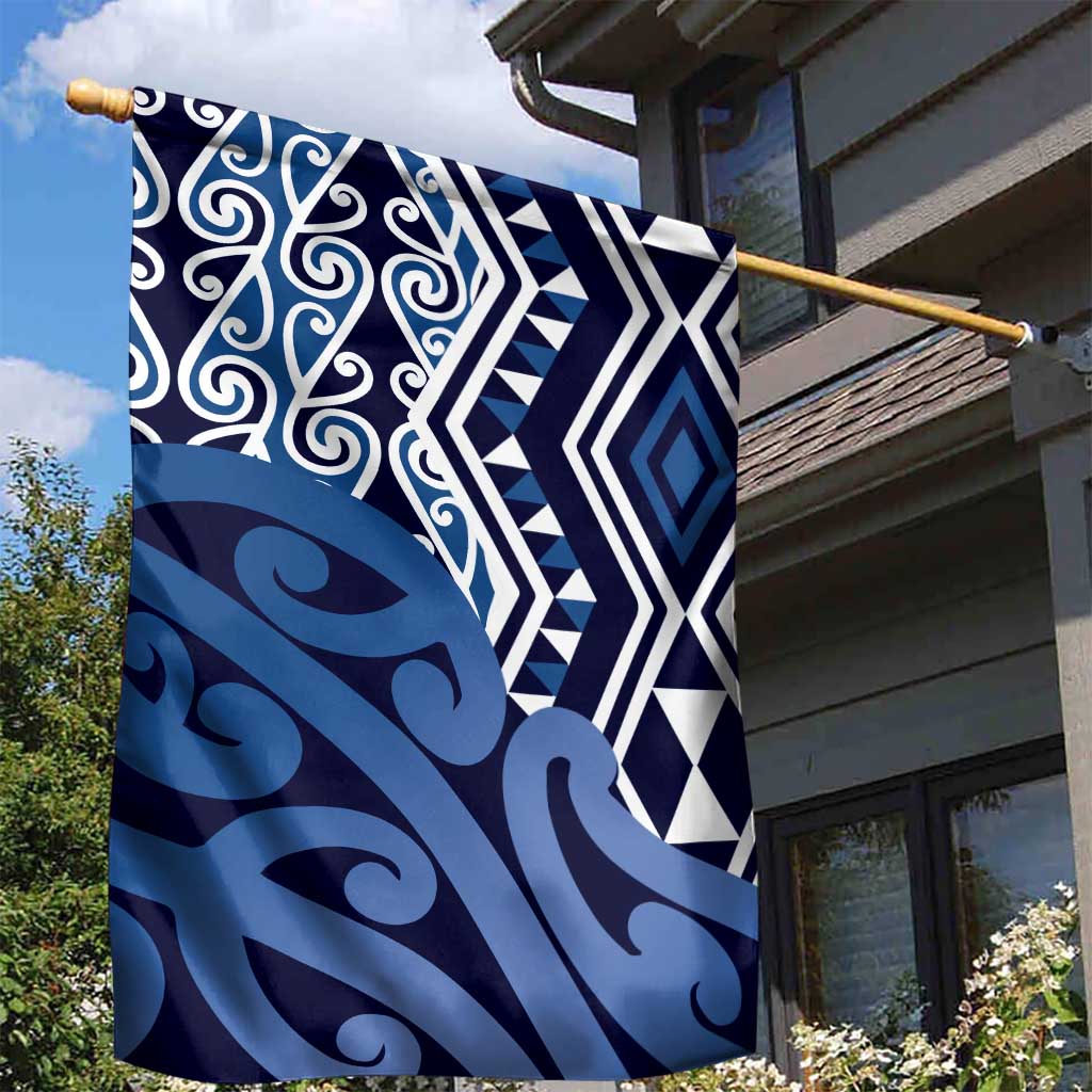 New Zealand Garden Flag Aotearoa Kowhaiwhai Mix Taniko Art - Blue LT14 - Polynesian Pride