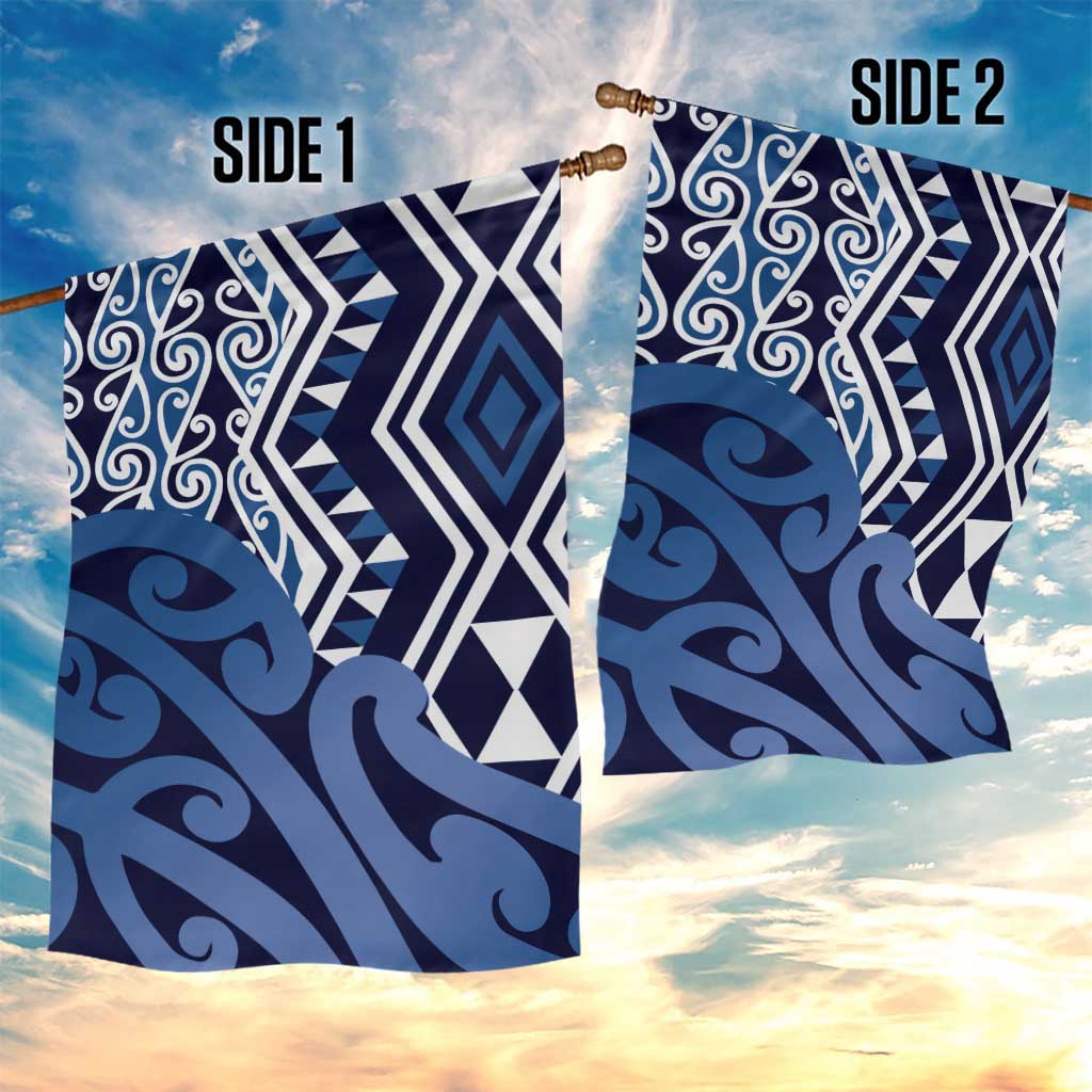 New Zealand Garden Flag Aotearoa Kowhaiwhai Mix Taniko Art - Blue LT14 - Polynesian Pride