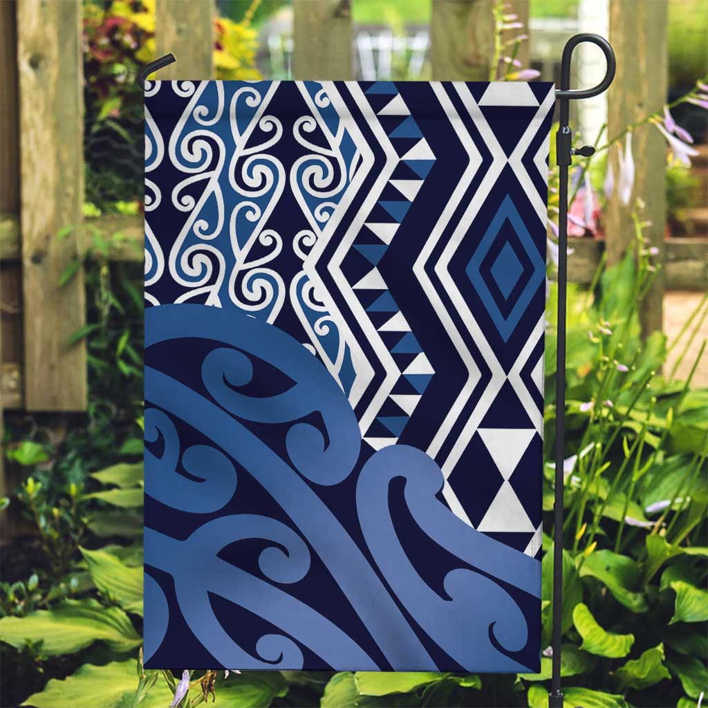 New Zealand Garden Flag Aotearoa Kowhaiwhai Mix Taniko Art - Blue LT14 Garden Flag Blue - Polynesian Pride