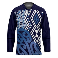 New Zealand Hockey Jersey Aotearoa Kowhaiwhai Mix Taniko Art - Blue LT14 Unisex Blue - Polynesian Pride