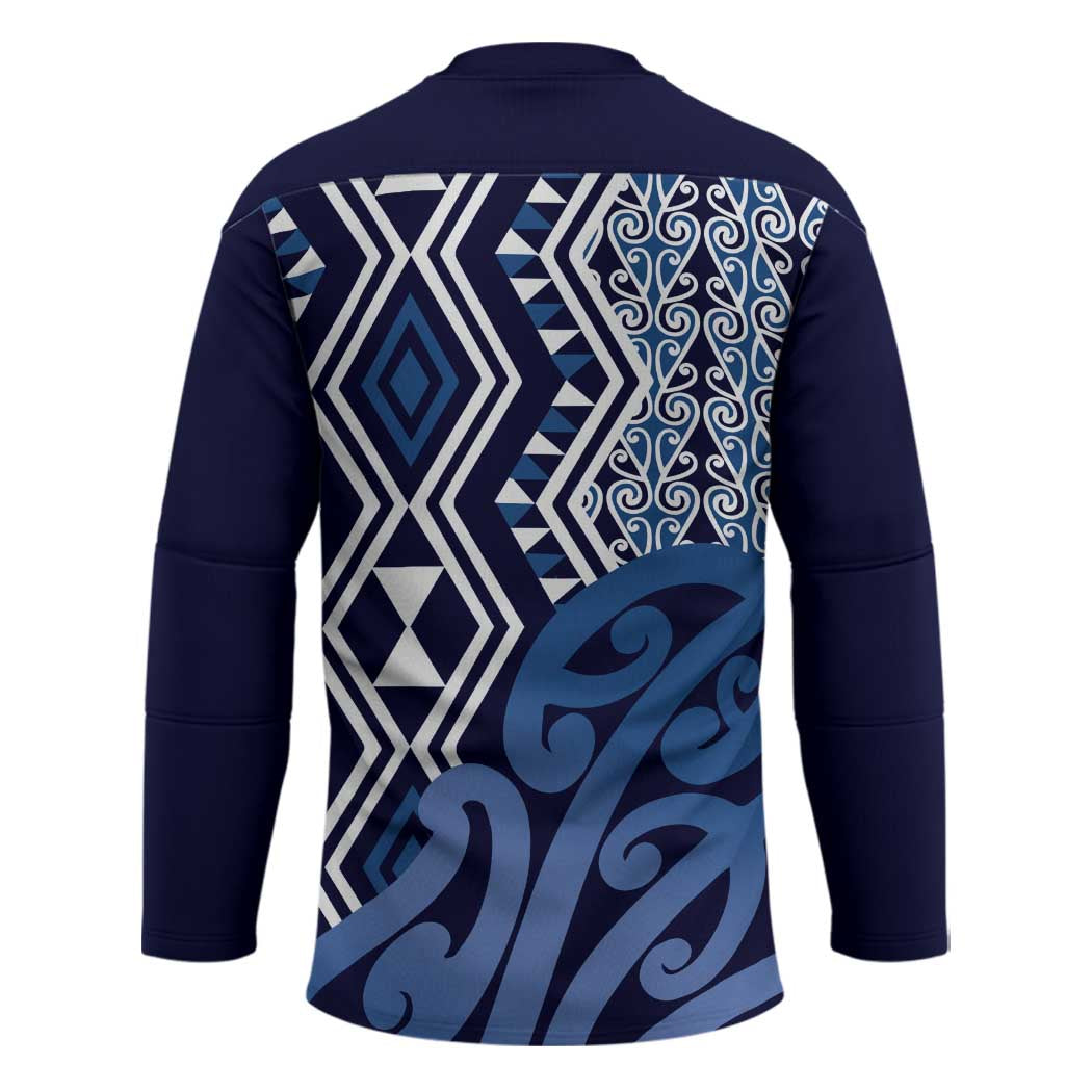 New Zealand Hockey Jersey Aotearoa Kowhaiwhai Mix Taniko Art - Blue LT14 - Polynesian Pride