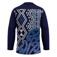 New Zealand Hockey Jersey Aotearoa Kowhaiwhai Mix Taniko Art - Blue LT14 - Polynesian Pride