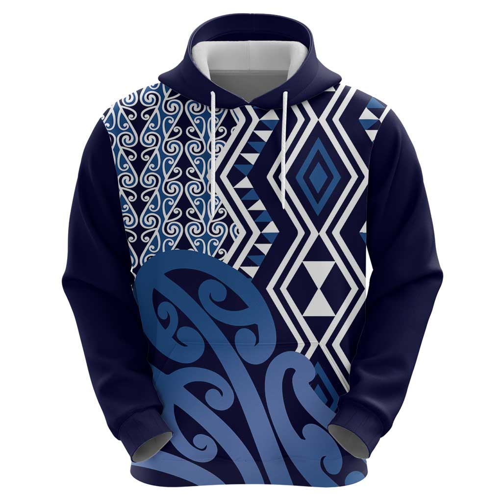 New Zealand Hoodie Aotearoa Kowhaiwhai Mix Taniko Art - Blue LT14 - Polynesian Pride