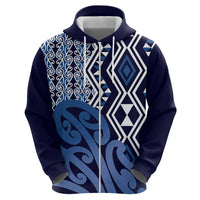 New Zealand Hoodie Aotearoa Kowhaiwhai Mix Taniko Art - Blue LT14 - Polynesian Pride