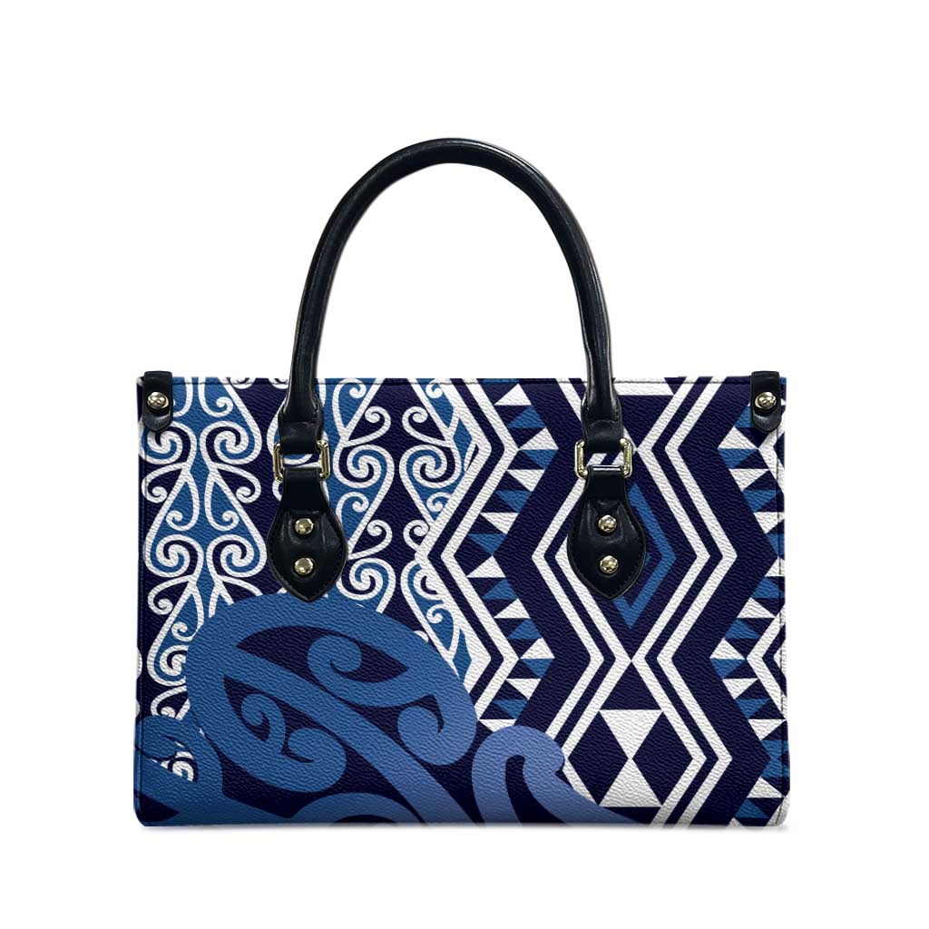 New Zealand Leather Bag Aotearoa Kowhaiwhai Mix Taniko Art - Blue - Polynesian Pride