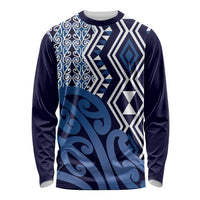 New Zealand Long Sleeve Shirt Aotearoa Kowhaiwhai Mix Taniko Art - Blue LT14 Unisex Blue - Polynesian Pride