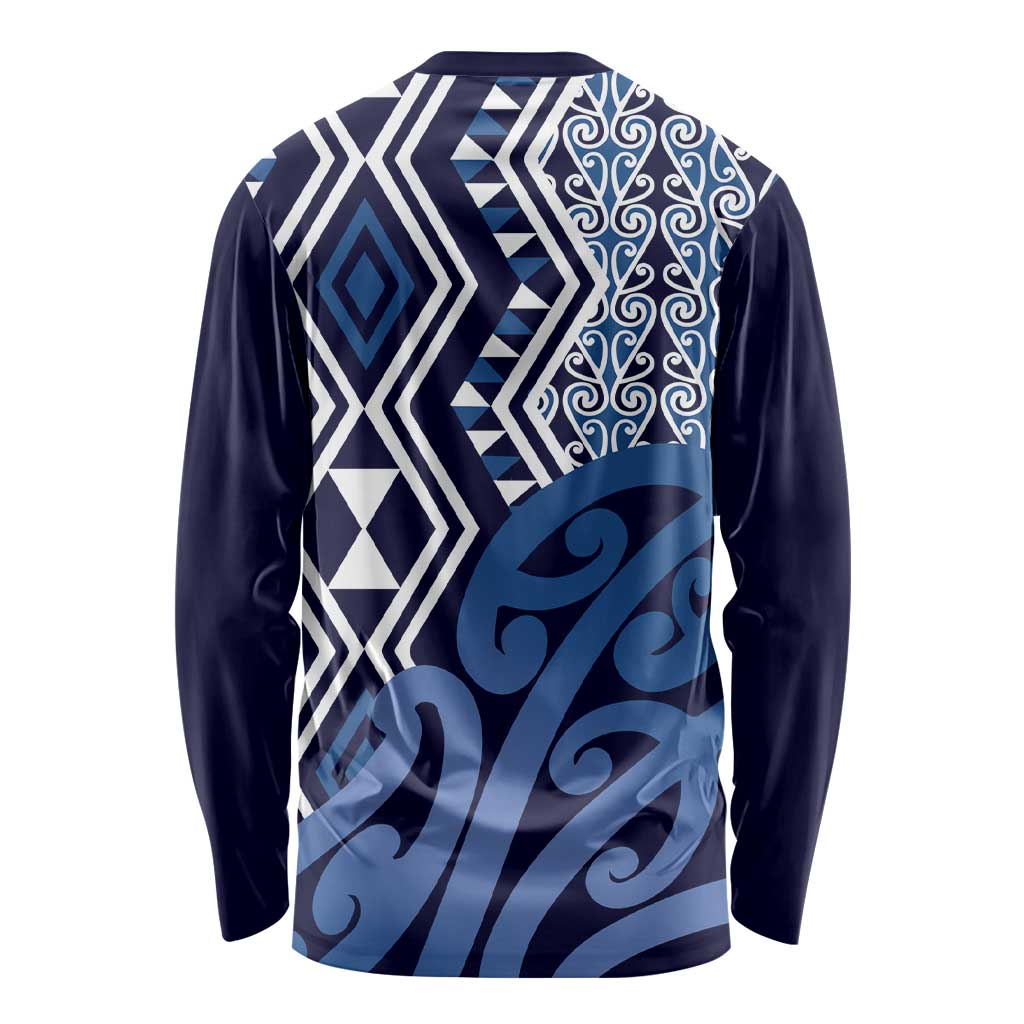 New Zealand Long Sleeve Shirt Aotearoa Kowhaiwhai Mix Taniko Art - Blue LT14 - Polynesian Pride