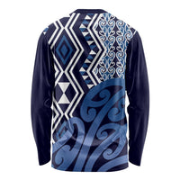 New Zealand Long Sleeve Shirt Aotearoa Kowhaiwhai Mix Taniko Art - Blue LT14 - Polynesian Pride