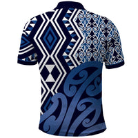 New Zealand Polo Shirt Aotearoa Kowhaiwhai Mix Taniko Art - Blue LT14 - Polynesian Pride