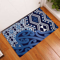 New Zealand Rubber Doormat Aotearoa Kowhaiwhai Mix Taniko Art - Blue