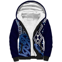 New Zealand Sherpa Hoodie Aotearoa Kowhaiwhai Mix Taniko Art - Blue LT14 Unisex Blue - Polynesian Pride