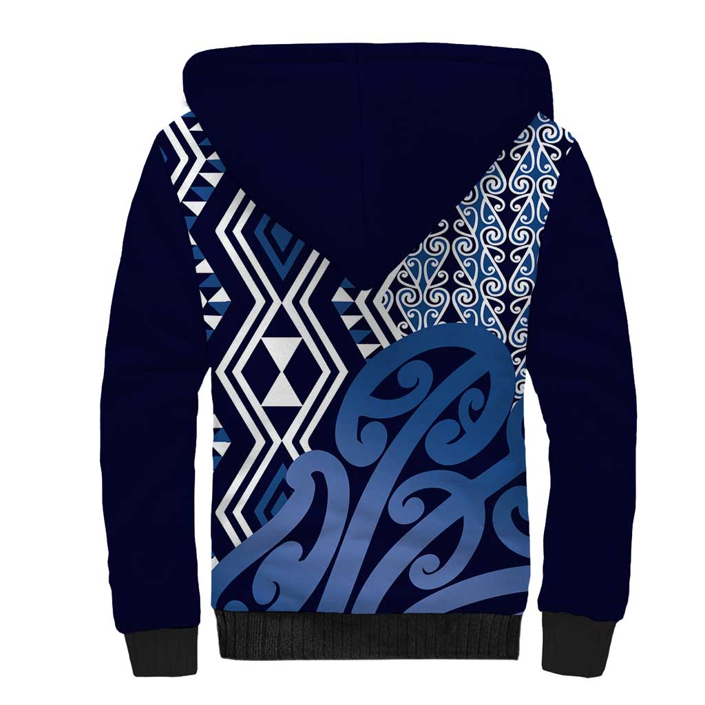 New Zealand Sherpa Hoodie Aotearoa Kowhaiwhai Mix Taniko Art - Blue LT14 - Polynesian Pride