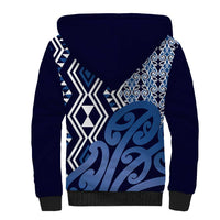 New Zealand Sherpa Hoodie Aotearoa Kowhaiwhai Mix Taniko Art - Blue LT14 - Polynesian Pride