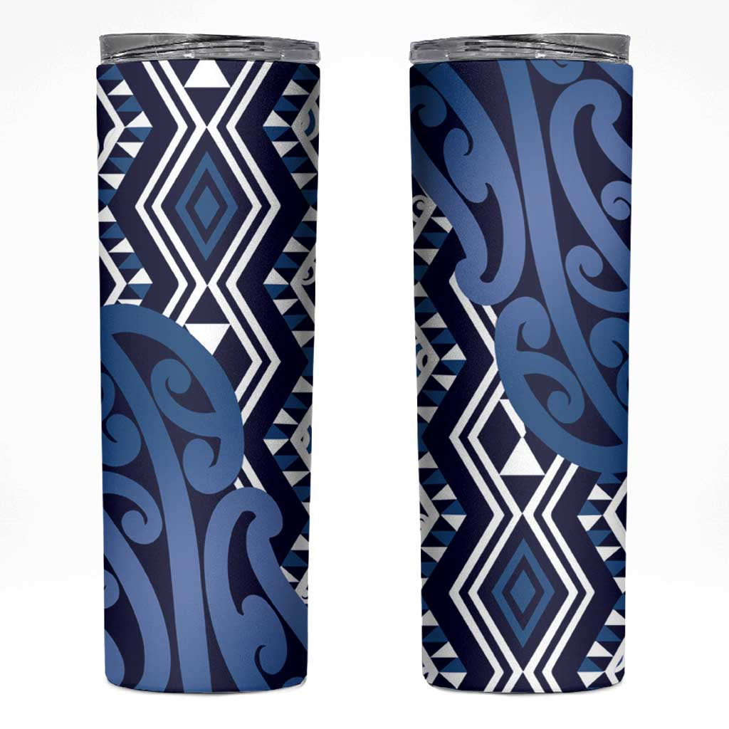New Zealand Skinny Tumbler Aotearoa Kowhaiwhai Mix Taniko Art - Blue LT14 Blue - Polynesian Pride