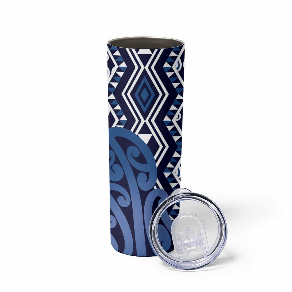 New Zealand Skinny Tumbler Aotearoa Kowhaiwhai Mix Taniko Art - Blue LT14 - Polynesian Pride