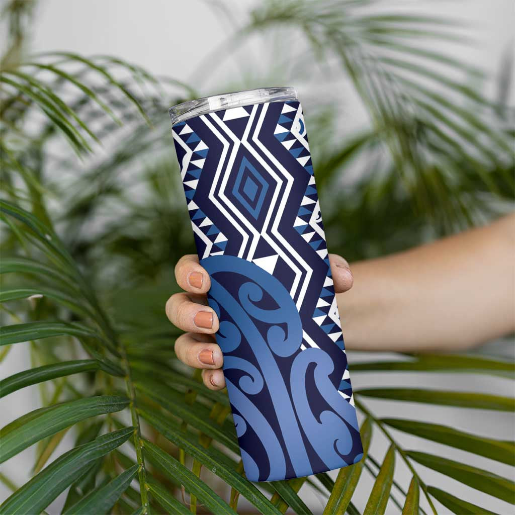 New Zealand Skinny Tumbler Aotearoa Kowhaiwhai Mix Taniko Art - Blue LT14 - Polynesian Pride