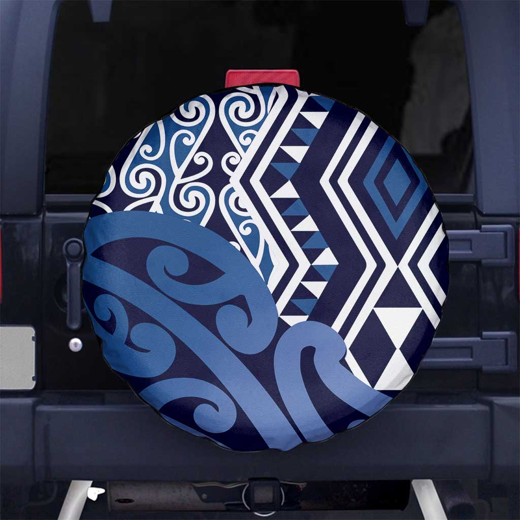 New Zealand Spare Tire Cover Aotearoa Kowhaiwhai Mix Taniko Art - Blue LT14 - Polynesian Pride
