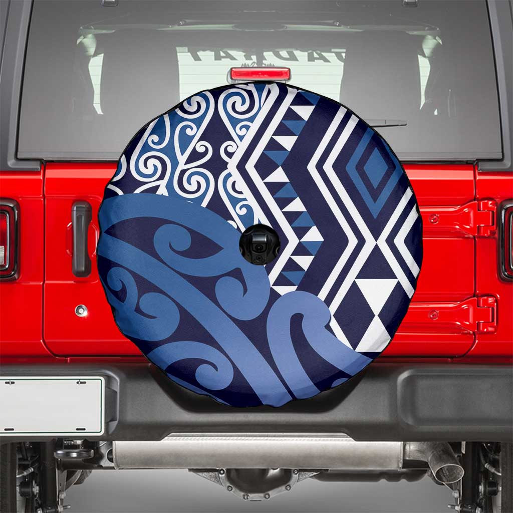 New Zealand Spare Tire Cover Aotearoa Kowhaiwhai Mix Taniko Art - Blue LT14 - Polynesian Pride