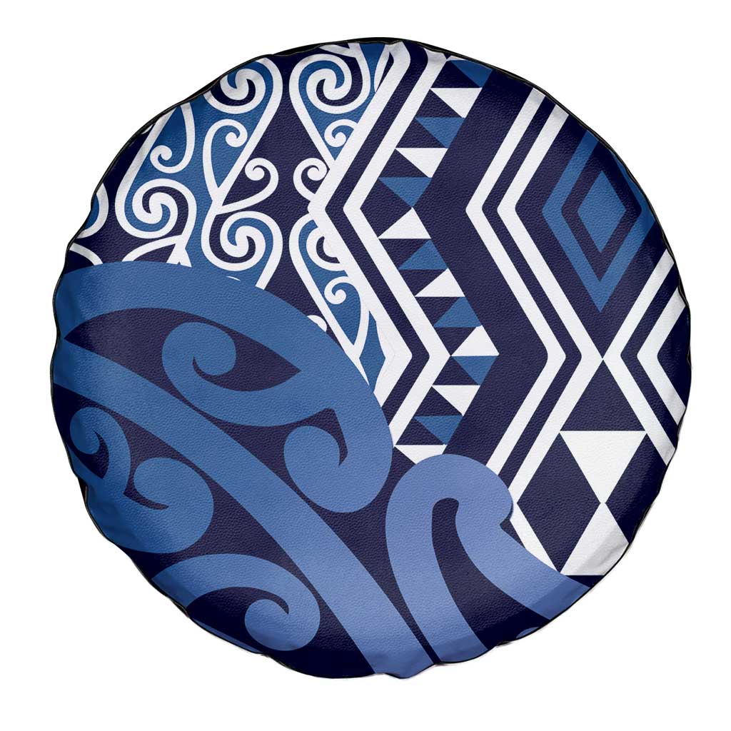 New Zealand Spare Tire Cover Aotearoa Kowhaiwhai Mix Taniko Art - Blue LT14 - Polynesian Pride