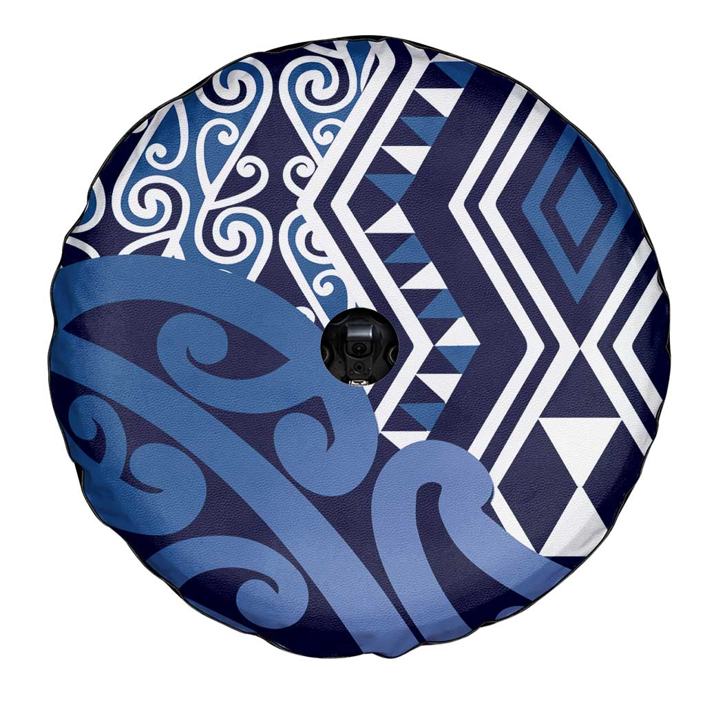 New Zealand Spare Tire Cover Aotearoa Kowhaiwhai Mix Taniko Art - Blue LT14 - Polynesian Pride