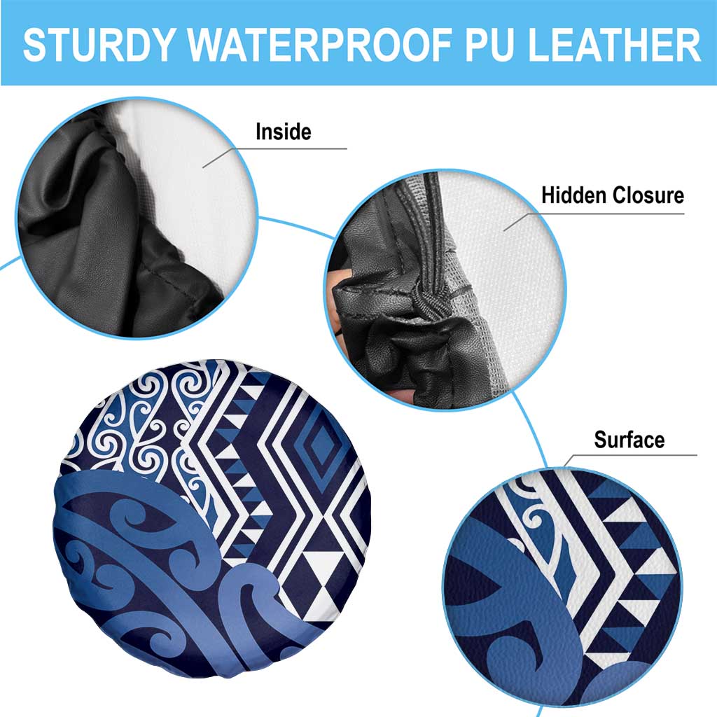 New Zealand Spare Tire Cover Aotearoa Kowhaiwhai Mix Taniko Art - Blue LT14 - Polynesian Pride