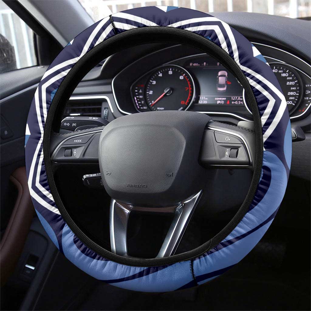 New Zealand Steering Wheel Cover Aotearoa Kowhaiwhai Mix Taniko Art - Blue LT14 - Polynesian Pride