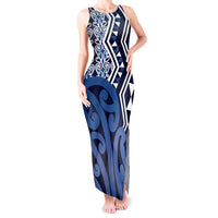 New Zealand Tank Maxi Dress Aotearoa Kowhaiwhai Mix Taniko Art - Blue LT14 Women Blue - Polynesian Pride