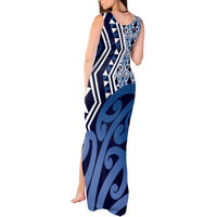 New Zealand Tank Maxi Dress Aotearoa Kowhaiwhai Mix Taniko Art - Blue LT14 - Polynesian Pride