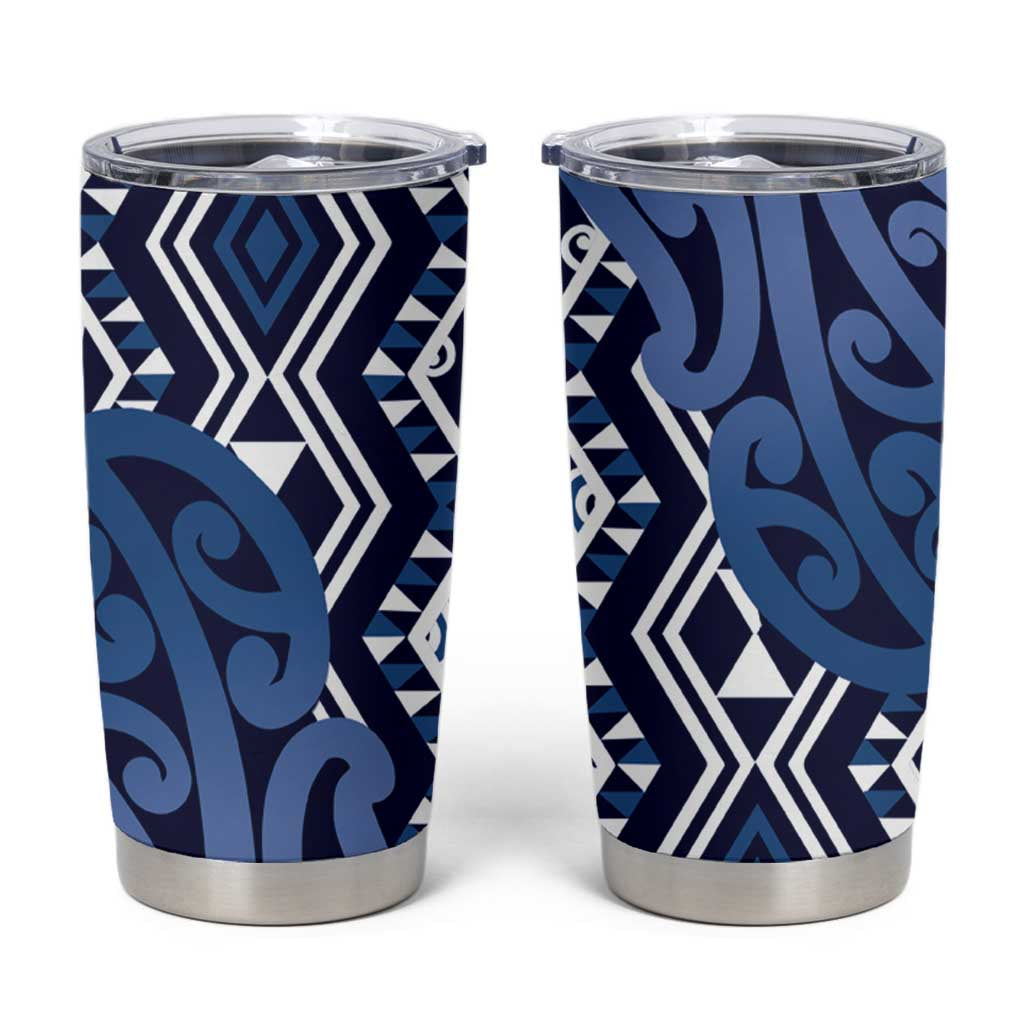 New Zealand Tumbler Cup Aotearoa Kowhaiwhai Mix Taniko Art - Blue LT14 Blue - Polynesian Pride