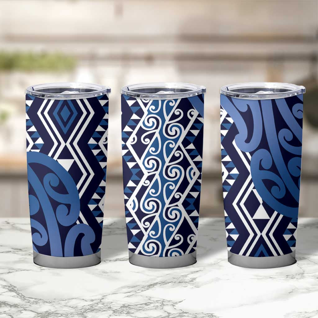 New Zealand Tumbler Cup Aotearoa Kowhaiwhai Mix Taniko Art - Blue LT14 - Polynesian Pride