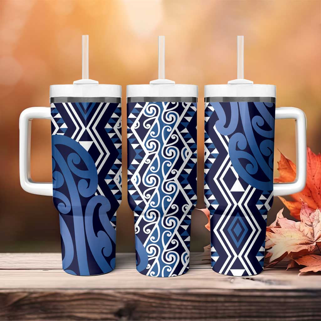 New Zealand Tumbler With Handle Aotearoa Kowhaiwhai Mix Taniko Art - Blue LT14 - Polynesian Pride
