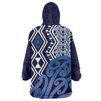 New Zealand Wearable Blanket Hoodie Aotearoa Kowhaiwhai Mix Taniko Art - Blue LT14 - Polynesian Pride
