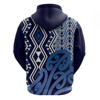 New Zealand Zip Hoodie Aotearoa Kowhaiwhai Mix Taniko Art - Blue LT14 - Polynesian Pride
