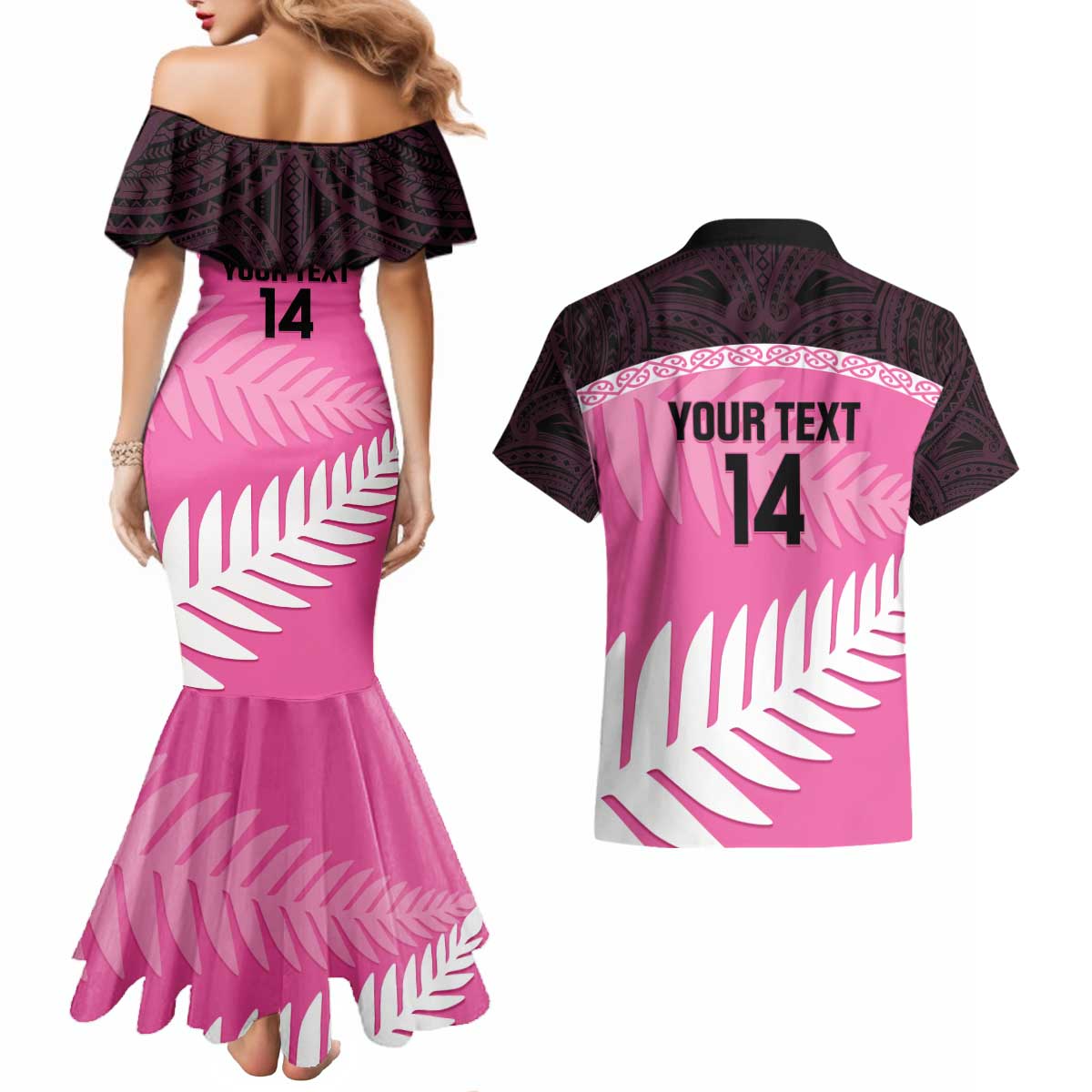 Custom New Zealand Aotearoa Cricket Couples Matching Mermaid Dress and Hawaiian Shirt Go White Silver Fern LT14 - Polynesian Pride