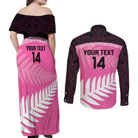 Custom New Zealand Aotearoa Cricket Couples Matching Off Shoulder Maxi Dress and Long Sleeve Button Shirt Go White Silver Fern LT14 - Polynesian Pride
