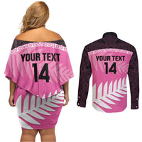 Custom New Zealand Aotearoa Cricket Couples Matching Off Shoulder Short Dress and Long Sleeve Button Shirt Go White Silver Fern LT14 - Polynesian Pride