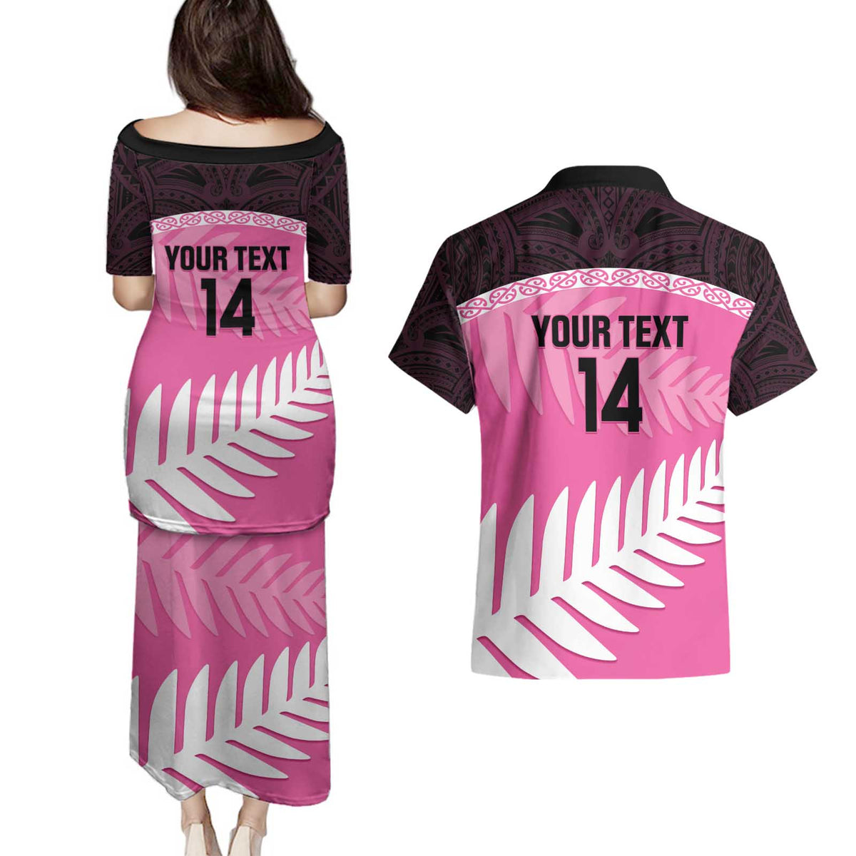Custom New Zealand Aotearoa Cricket Couples Matching Puletasi and Hawaiian Shirt Go White Silver Fern LT14 - Polynesian Pride