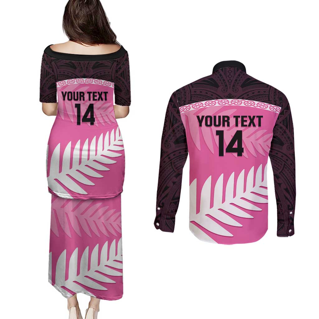 Custom New Zealand Aotearoa Cricket Couples Matching Puletasi and Long Sleeve Button Shirt Go White Silver Fern LT14 - Polynesian Pride